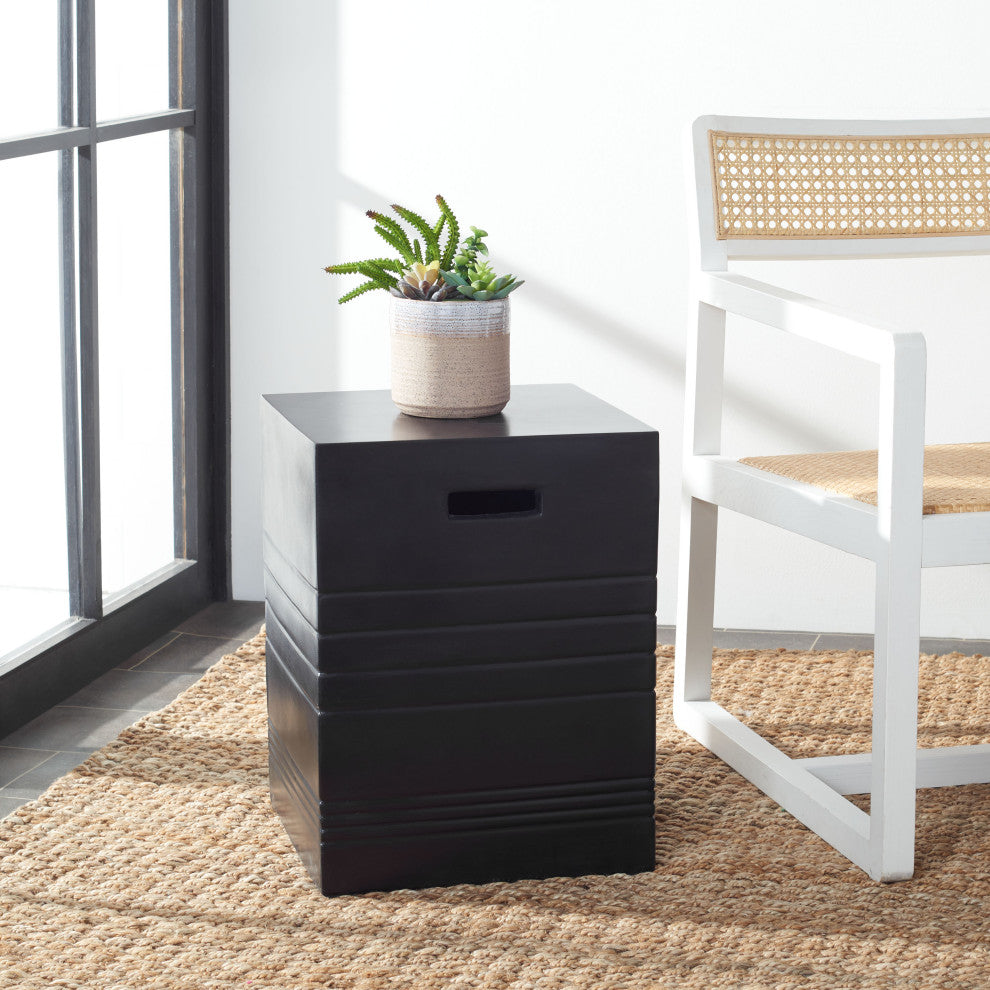 Safavieh Indoor-Outdoor Deidara Concrete Accent Stool, Black