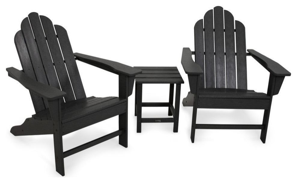 Polywood Long Island Adirondack 3-Piece Set, Black