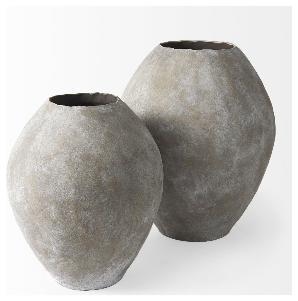 Kyros Natural Wash 23" Earthy Ceramic Oval Vase