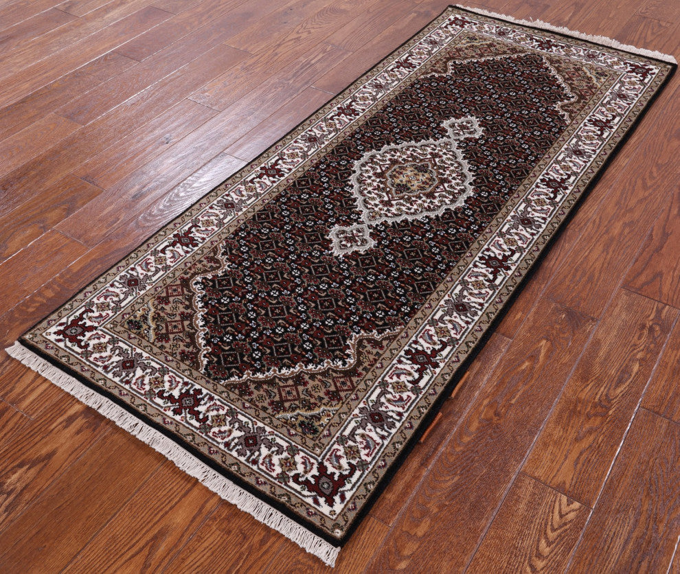 Runner Wool and Silk Persian Tabriz Hand Knotted Rug 2' 6" X 6' 0" Q5985