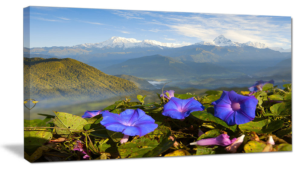 Stunning Mountain Terrain with Flowers, Landscape Canvas Art Print, 32"x16"