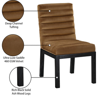 Evelyn Upholstered Dining Chair, Saddle, Velvet, Black Finish