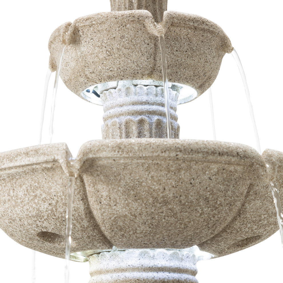 Sand Beige Terrazzo Resin 3-Tier Outdoor Fountain