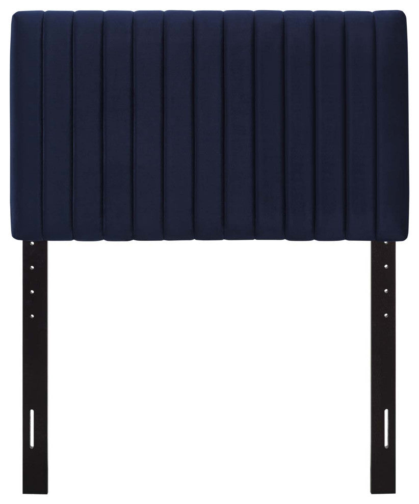 Contemporary Modern Bedroom Twin Size Headbaord, Velvet Fabric, Navy Blue