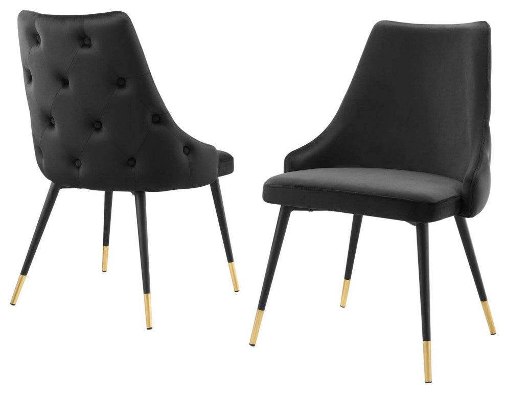 Side Dining Chair, Set of 2, Velvet, Black, Cafe Bistro Restaurant Hospitality