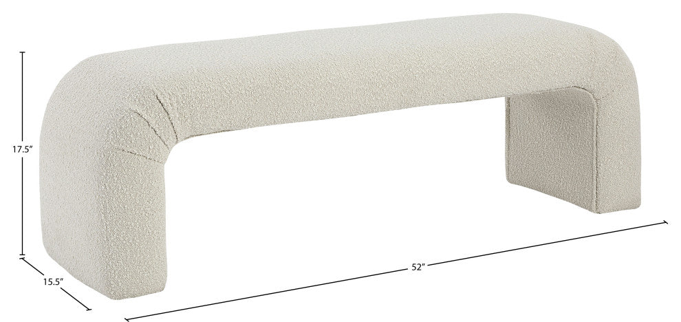 Niagara Boucle Fabric Upholstered Bench, Cream, 52" Wide