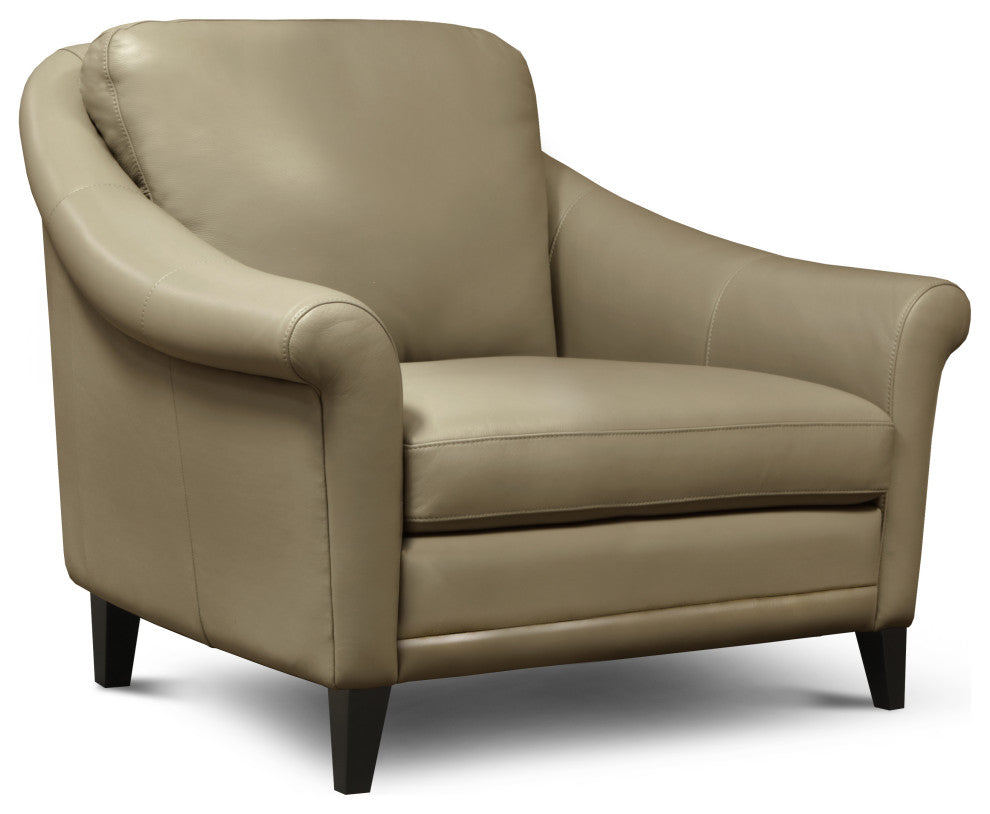 Sienna Genuine Leather Midcentury Modern Armchair, Beige