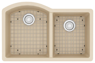 Karran Undermount Quartz 32" 60/40 Double Bowl Kitchen Sink Kit, Bisque