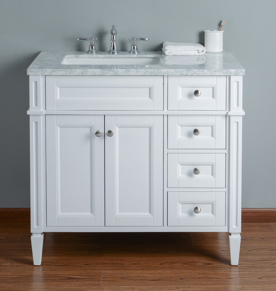 Stufurhome Anastasia French Bathroom Vanity, White, 36" Single Sink
