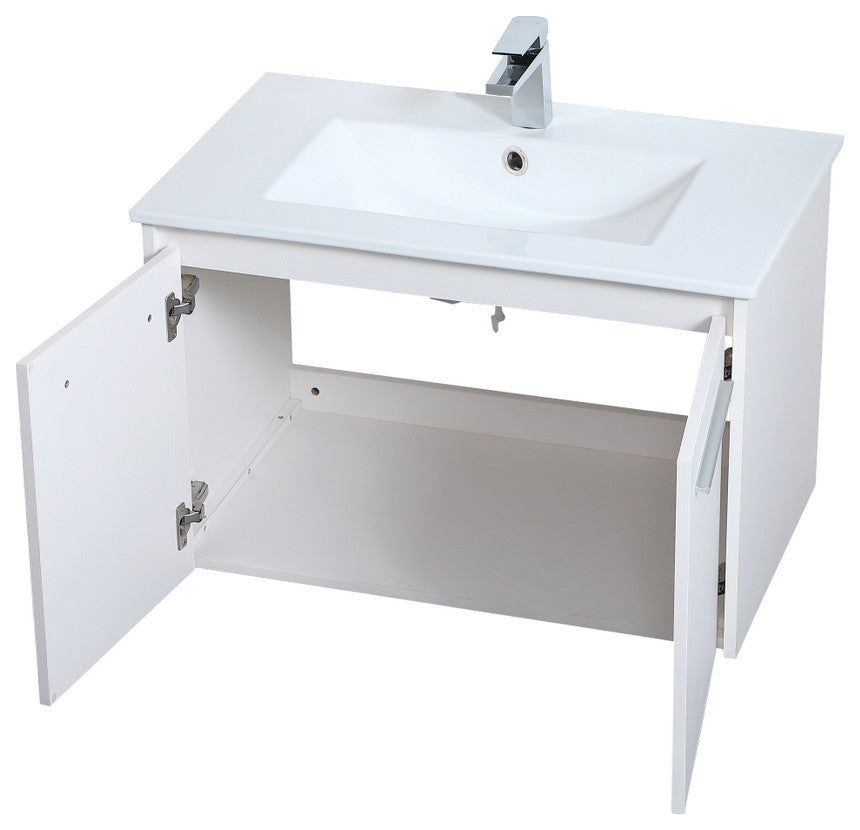 Single Bathroom Floating Vanity, White, 30"