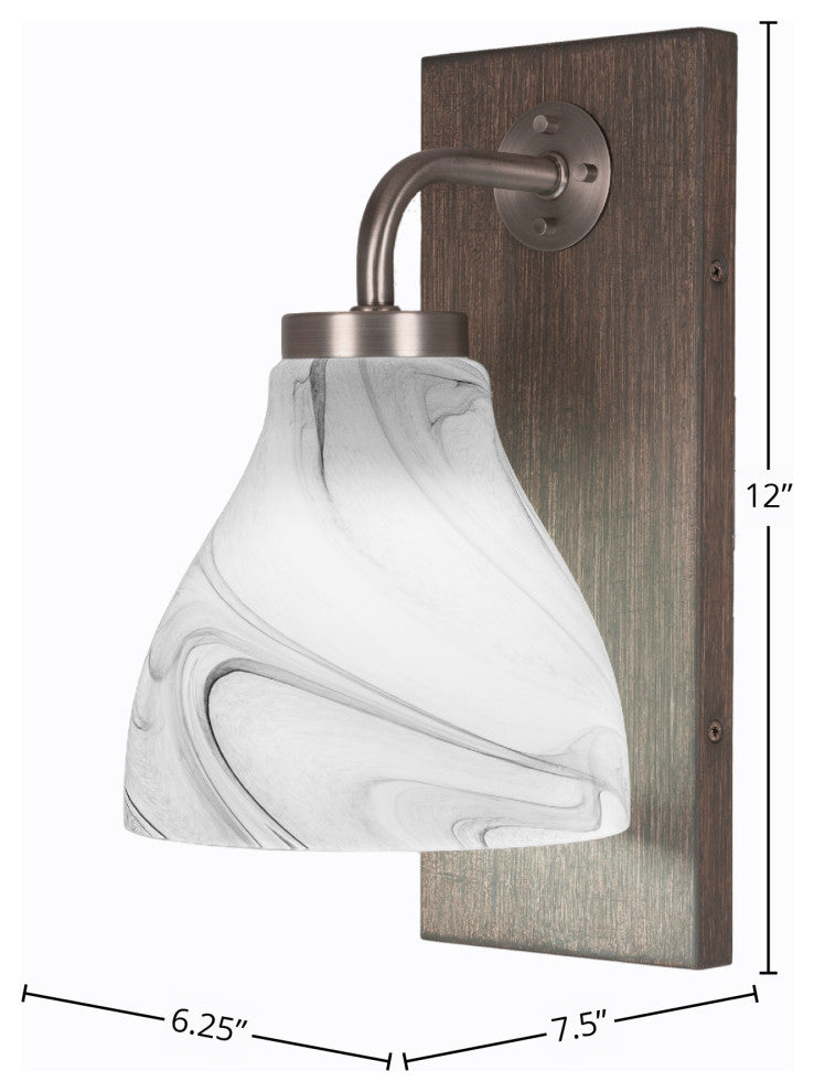 Oxbridge Sconce, Graphite & Painted Distressed Wood-look Metal, 6.25" Onyx Swirl