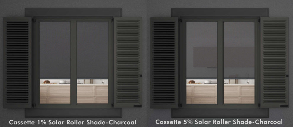 Linen Avenue Custom Cordless Cassette 5% Solar Roller Shade, 46Wx66H Charcoal