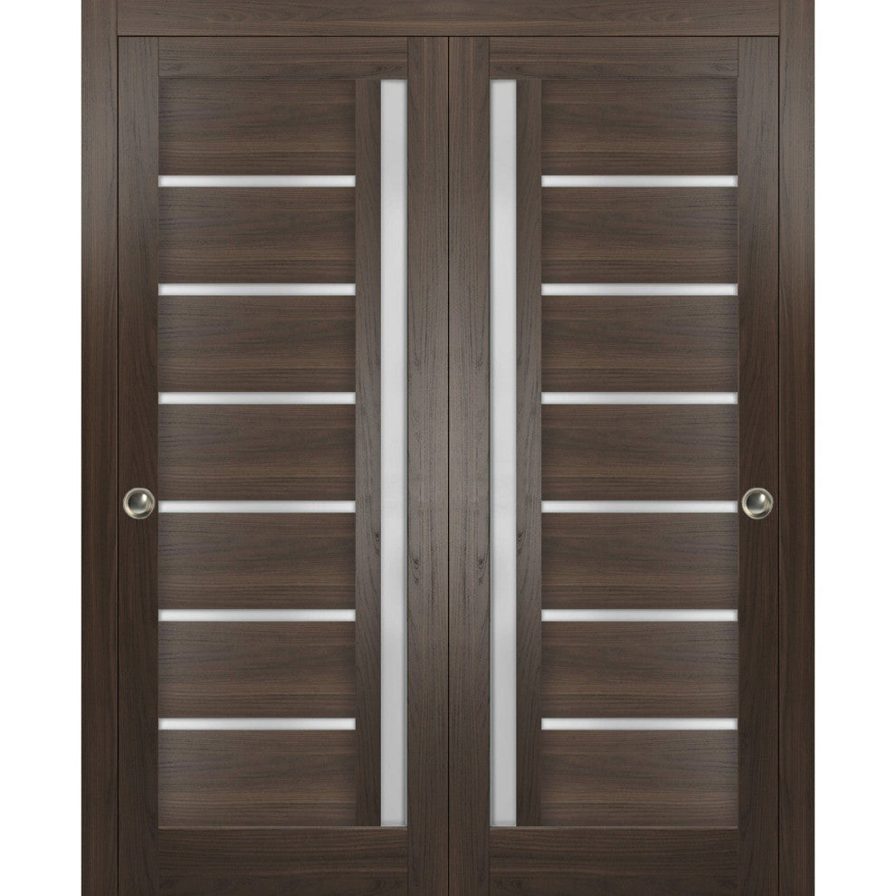 Sliding Frosted Glass Bypass Doors 60 x 80, Quadro 4088 Chocolate Ash, Rail