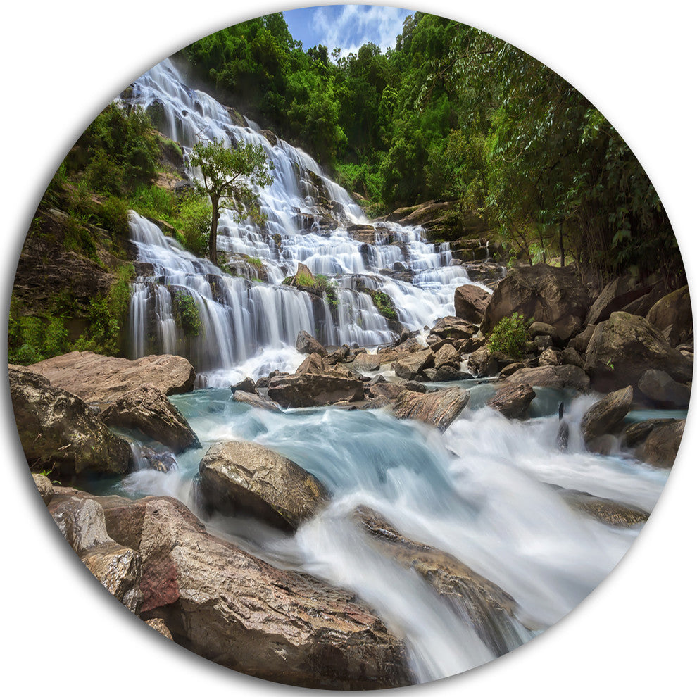 White Mae Ya Waterfall Landscape, Photo Round Wall Art, 11"