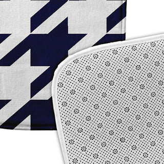 Blue Rectangular Houndstooth Pet Feeding Mat for Dogs or Cats