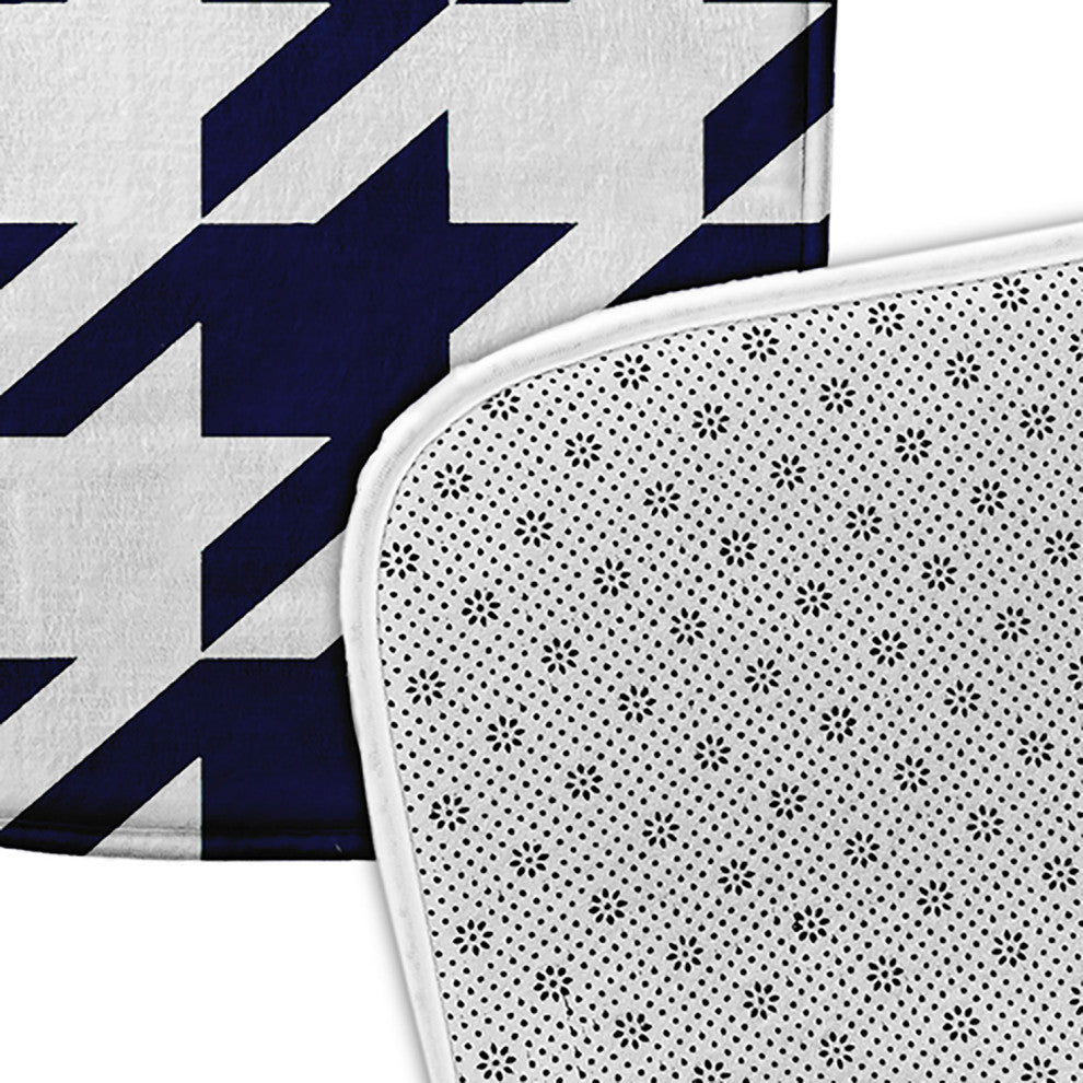 Blue Rectangular Houndstooth Pet Feeding Mat for Dogs or Cats
