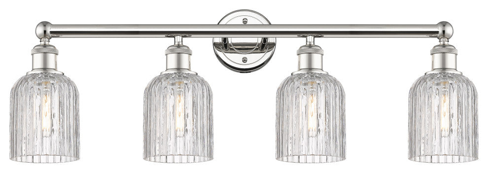 Edison-Bridal Veil 4-Light 32" Bath Vanity Light, Polished Nickel, Clear