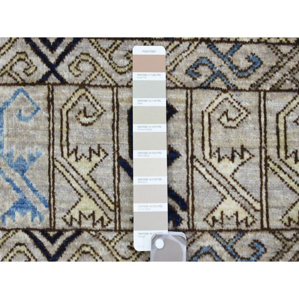 Beige, Hand Knotted Afghan Ersari Soft Wool Oriental Rug, 8'0"x9'9"