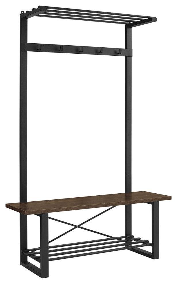 47" Industrial Wood Hall Tree - Dark Walnut