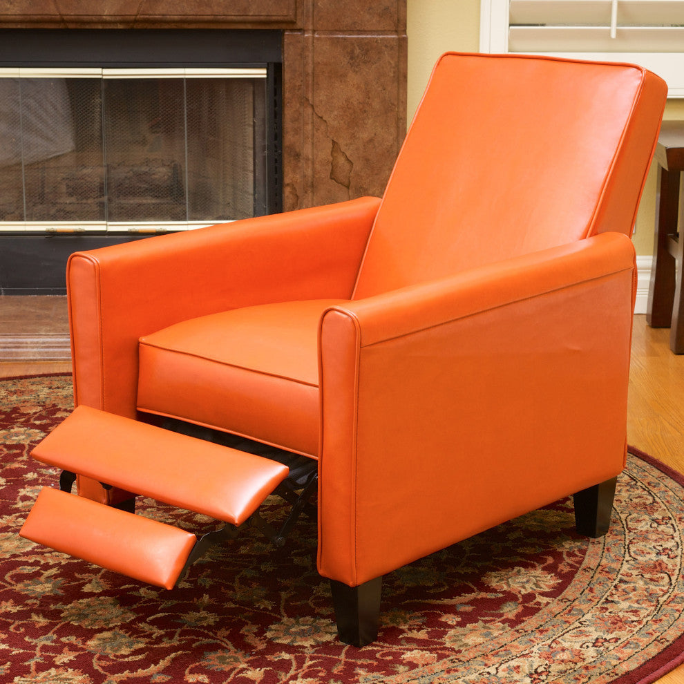 GDF Studio Hinus Indoor Upholstery Club Chair Recliner, Orange Leather