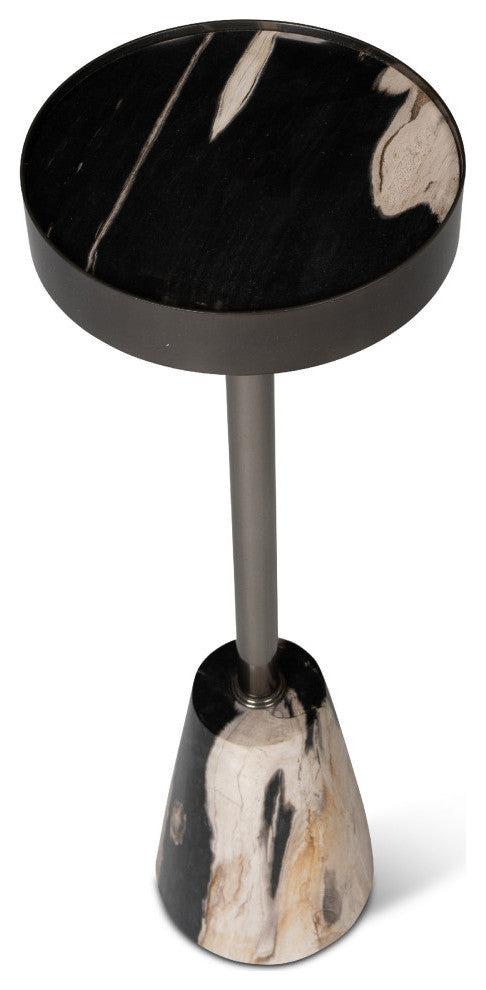 Relique Jael Drink Table, Nickel Frame Natural Dark  Top