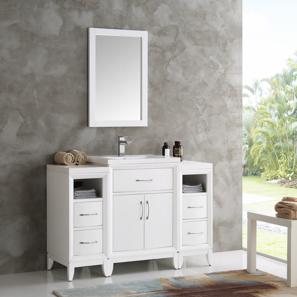 Fresca Cambridge 48" White Traditional Bathroom Vanity With Mirror