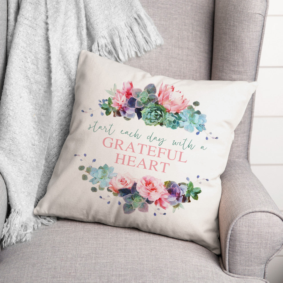 Grateful Heart Succulent Wreath 18x18 Spun Poly Pillow