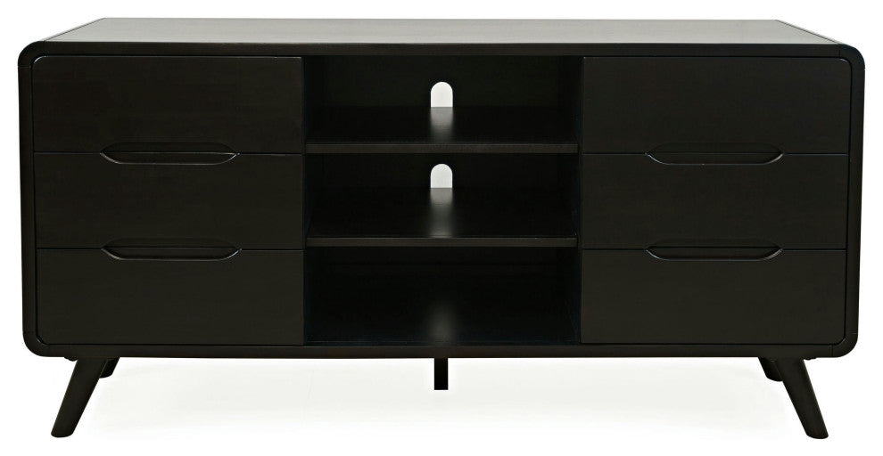 Marlowe 64" Curved Media Console TV Stand with Tapered Legs and Storage Drawers