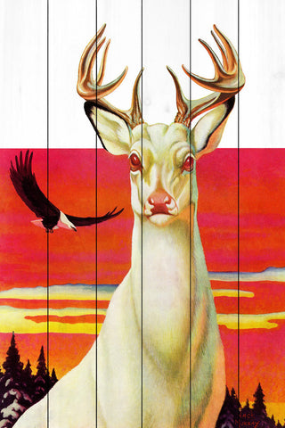 "Albino Deer" Painting Print on White Wood