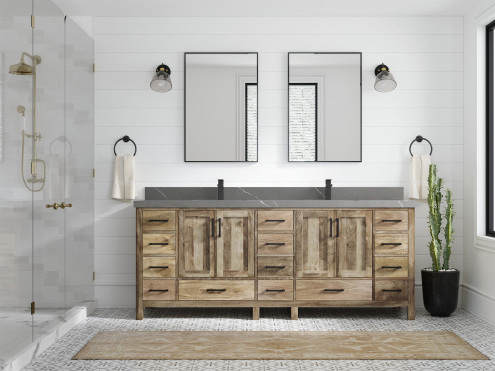Malibu Mango 84 Double Sink Bath Vanity in Natural 2" Piatra Gray