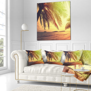 Tropical Beach With Green Palm Seashore Throw Pillow, 18"x18"