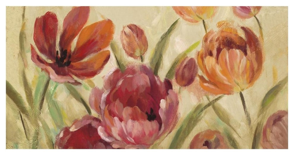 "Expressive Tulips Neutral v2" Digital Paper Print by Silvia Vassileva, 26"x14"