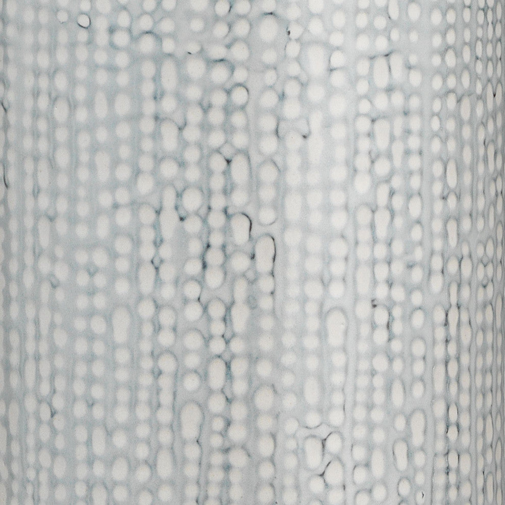 Bella Table Lamp, Light Blue Patterned Ceramic With Drum Shade, White Linen