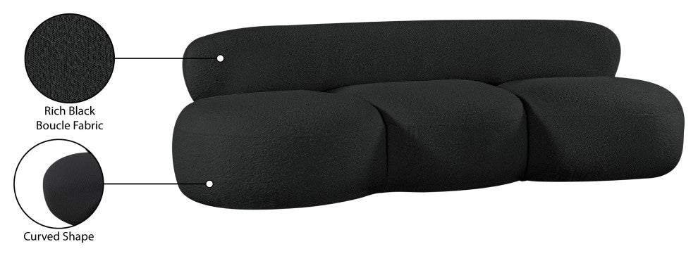 Venti Black Boucle Fabric Upholstered Set, Black, Sofa
