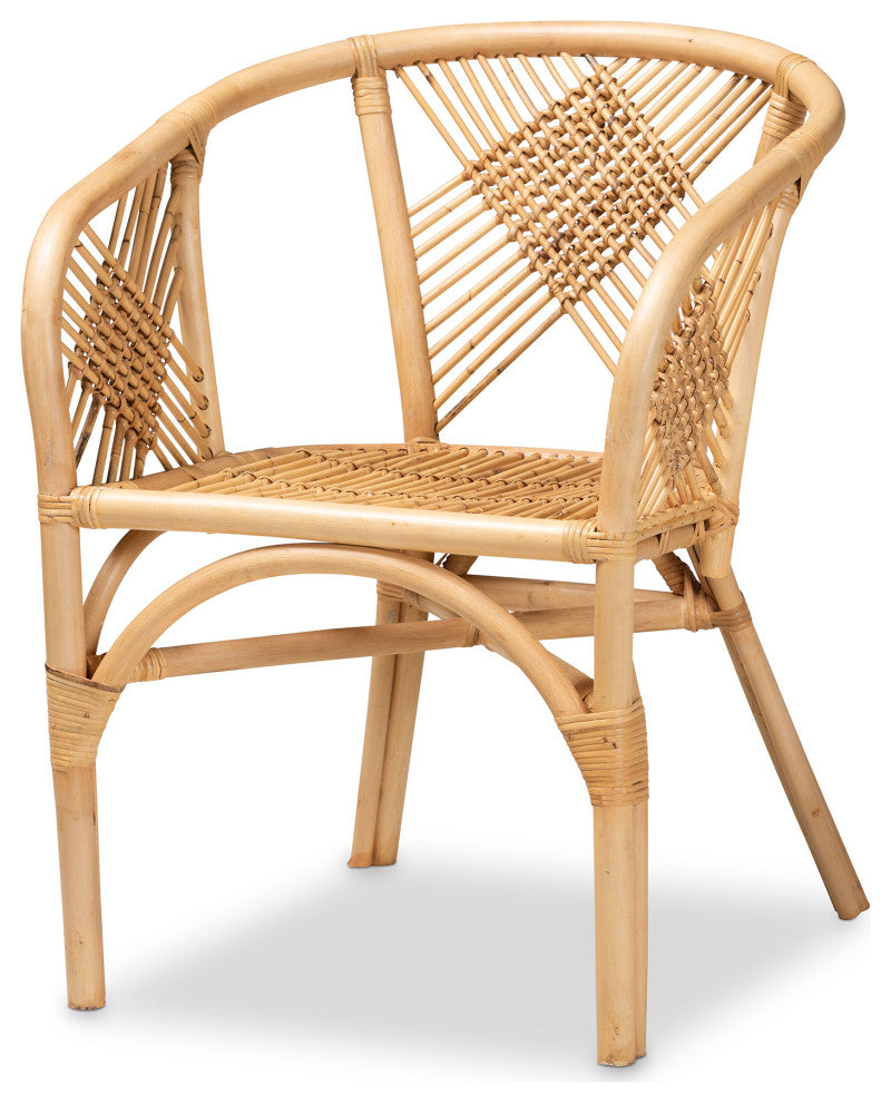 Sena Modern Bohemian Rattan Dining Chair, Natural Brown