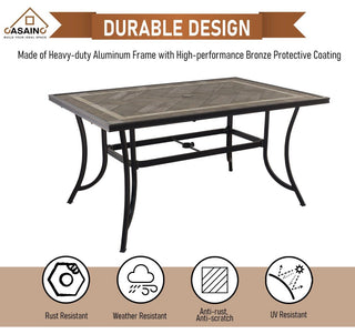 CASAINC Dining Table Aluminum Ceramic Tile Top Rectangular with Umbrella Hole