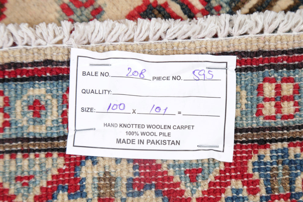 Kazak Oriental Pakistani Traditional Hand Made Area Rug, Beige, 3'3"x3'4