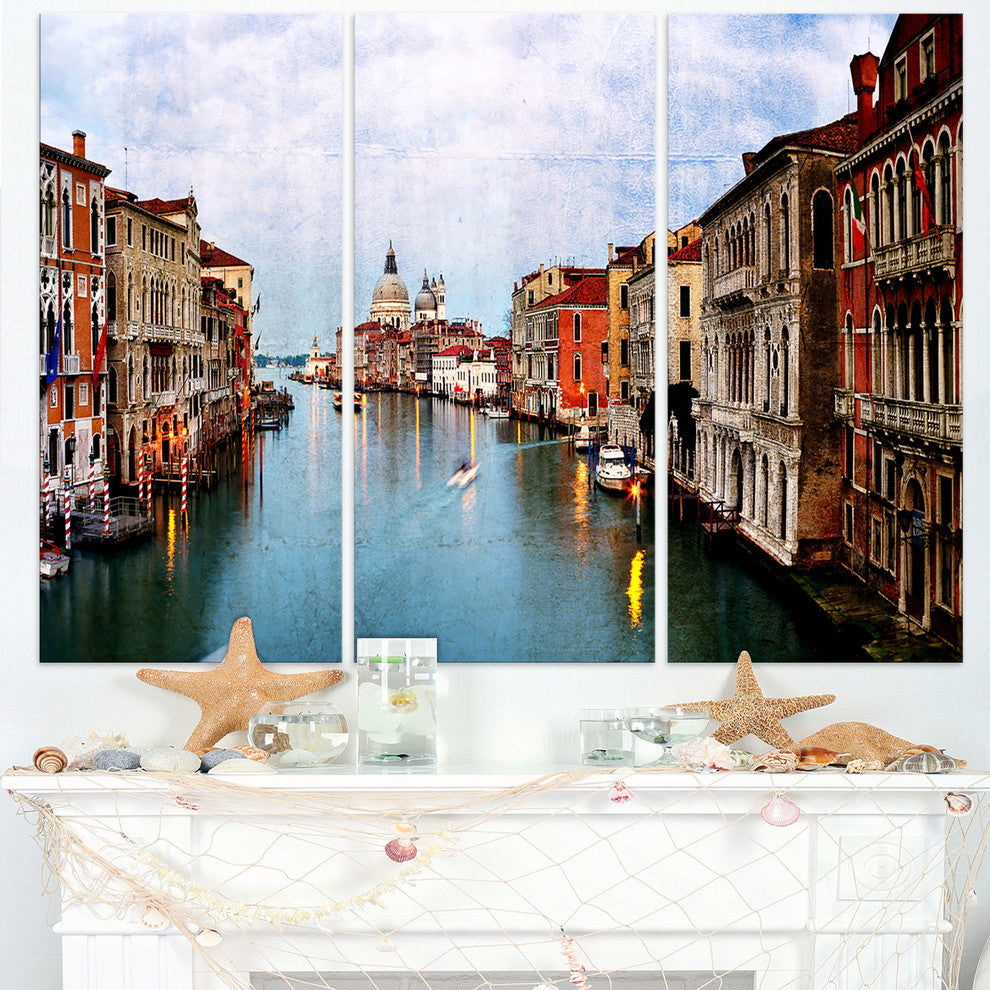 "Retro Style Grand Canal at Sunset" Photo Wall Art, 3 Panels, 36"x28"