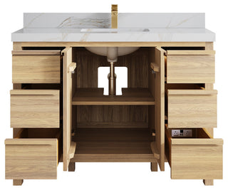 Elizabeth Oak 48" Single Sink Vanity, White 2" Calacatta Sienna