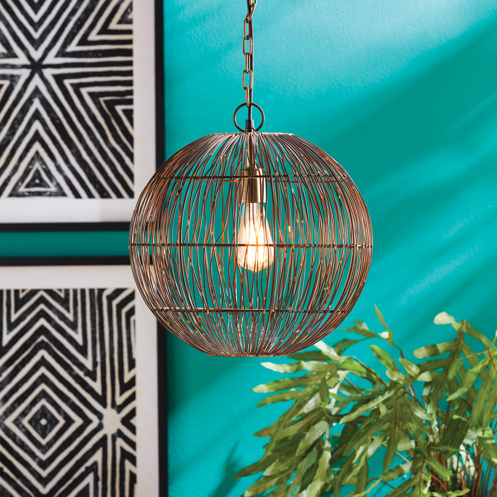 Rustic Modern Sphere Wire Cage Pendant Light 16 in Round Industrial Minimalist