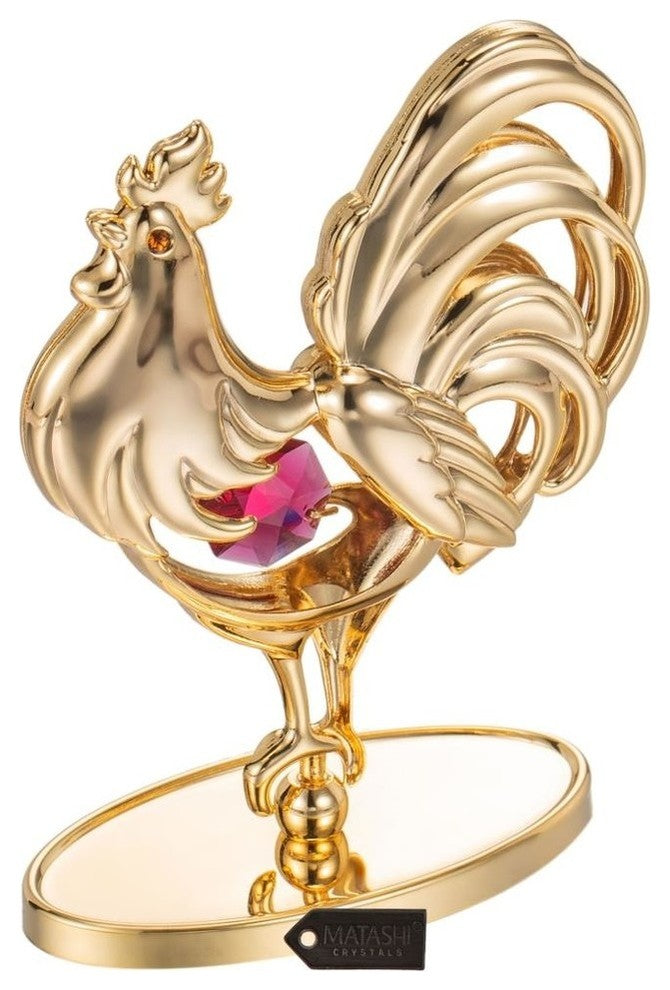 24K Gold Plated Crystal Studded Rooster Ornament