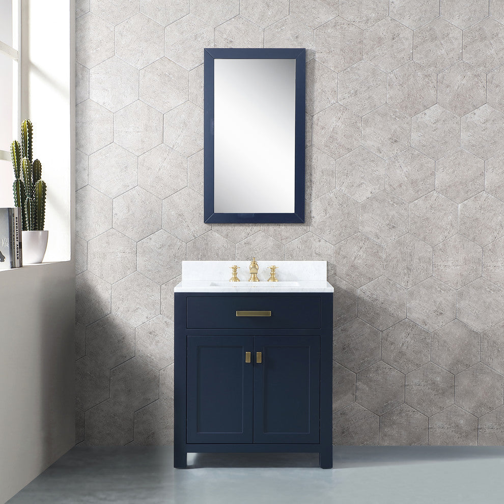 Madison 30" Single Carrara Marble Vanity In Monarch Blue, Vanity F2-0013-06-Fx F