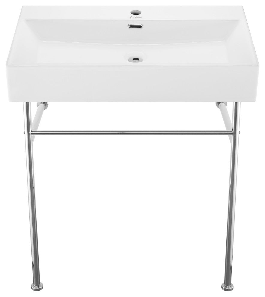 Claire 30" Ceramic Console Sink White Basin Chrome Legs