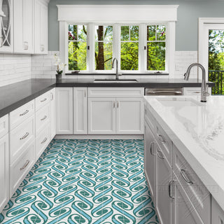 8"x8" Surf Aqua Handcrafted Cement Tile, Set of 16