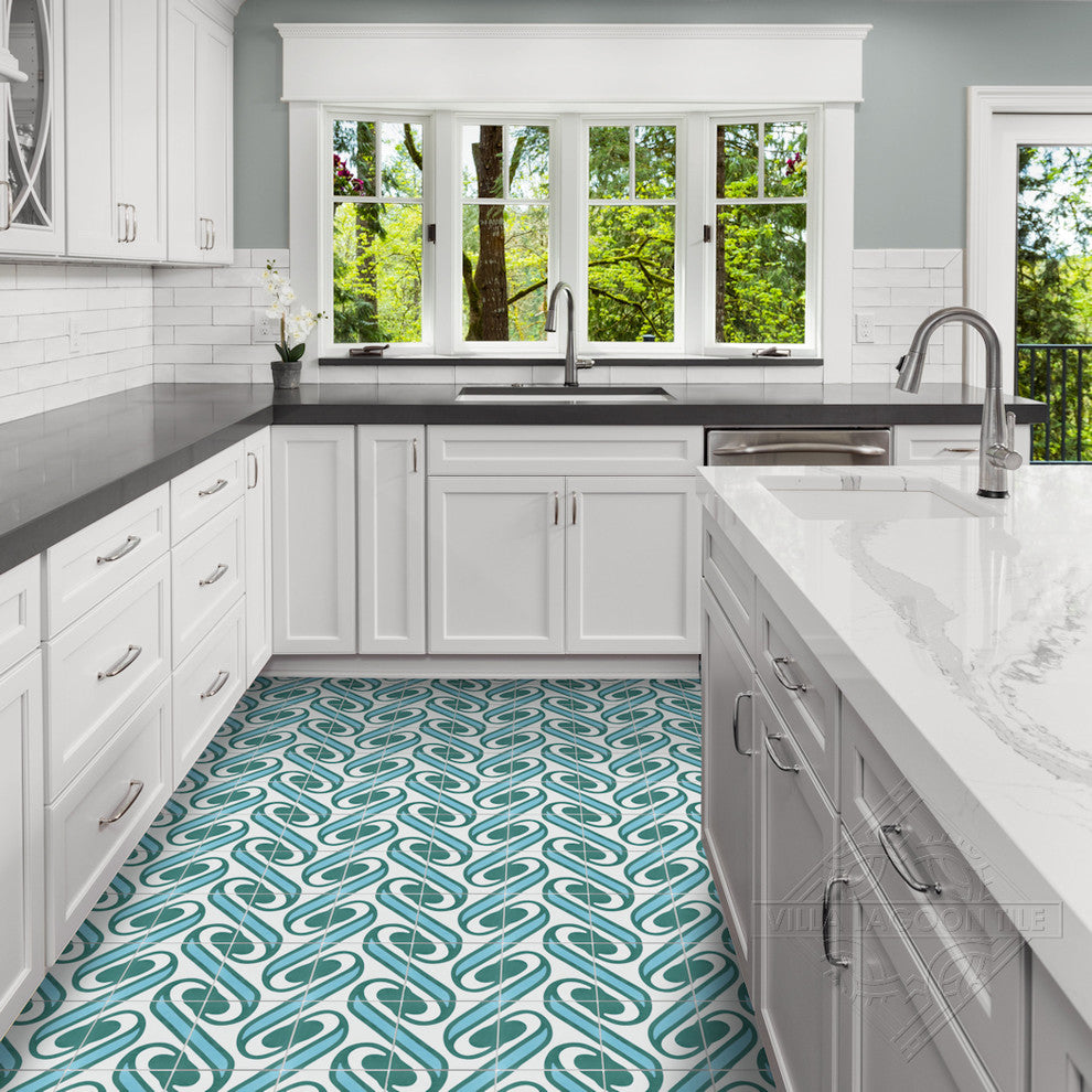 8"x8" Surf Aqua Handcrafted Cement Tile, Set of 16