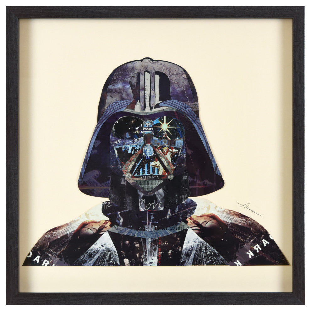 "Dark Side" Handmade Collage Framed Wall Art Under Glass Signed by Alex Zeng