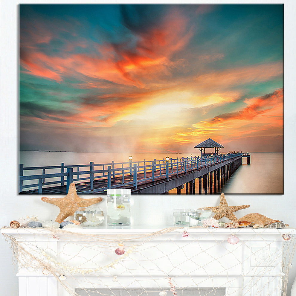"Fascinating Sky and Wooden Bridge" Sea Pier Wall Art, 32"x16"
