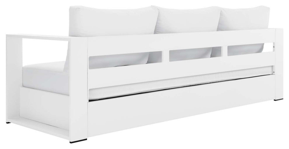 Lounge Sectional Sofa Chair Table Set, White, Aluminum, Modern, Outdoor Patio