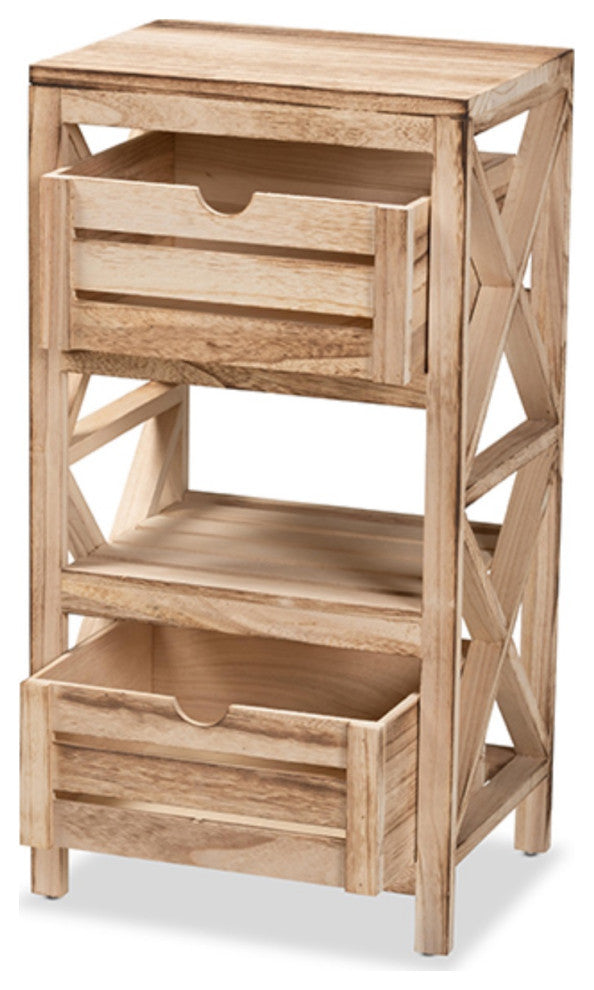 Mandell Natural Brown Finished Wood 2-Drawer Storage Unit