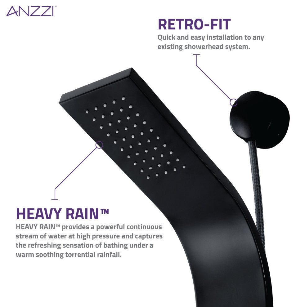 Aura 2-Jetted Shower Panel With Heavy Rain Shower and Spray Wand, Matte Black